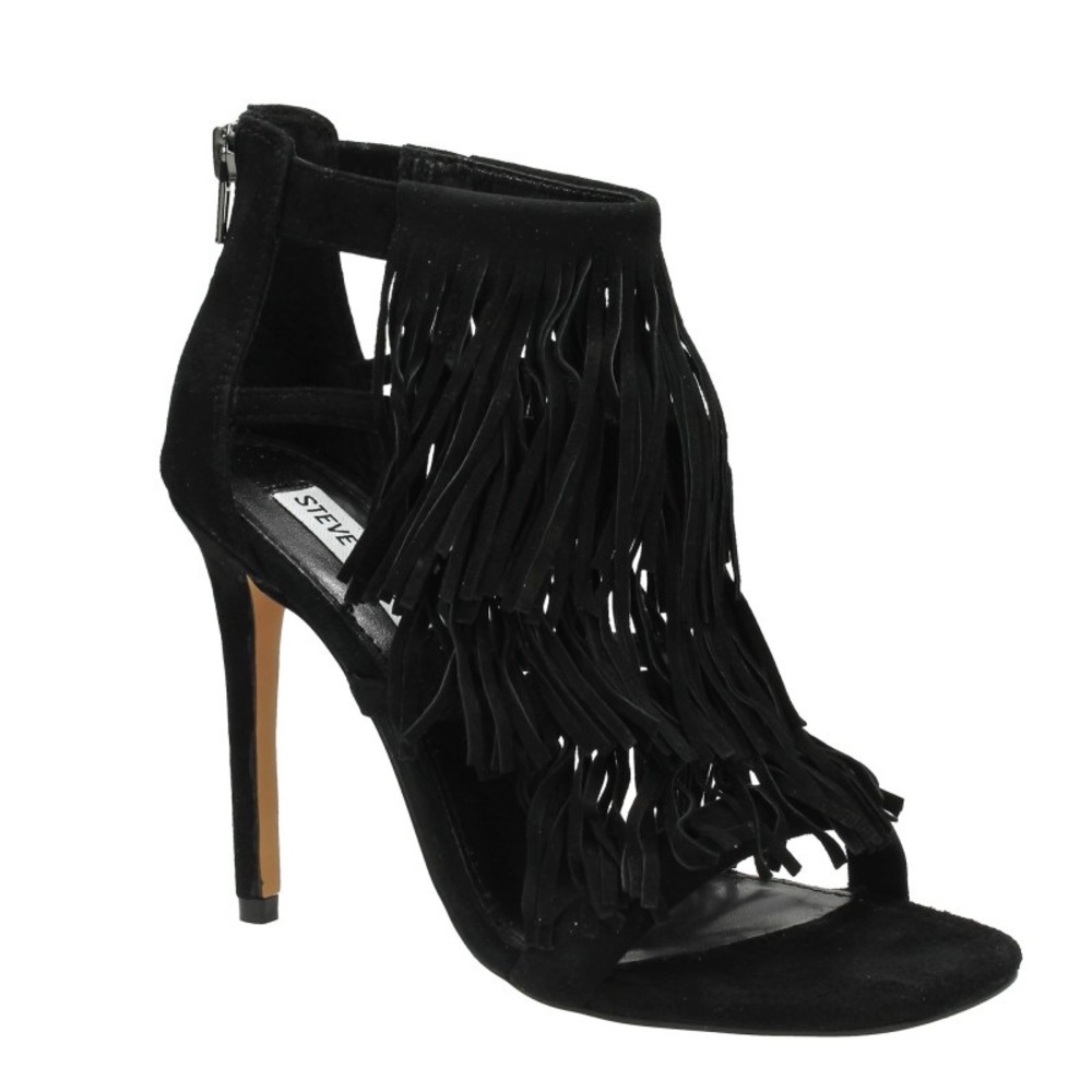 Used Black Suede Steve Madden Fringly Heels 11